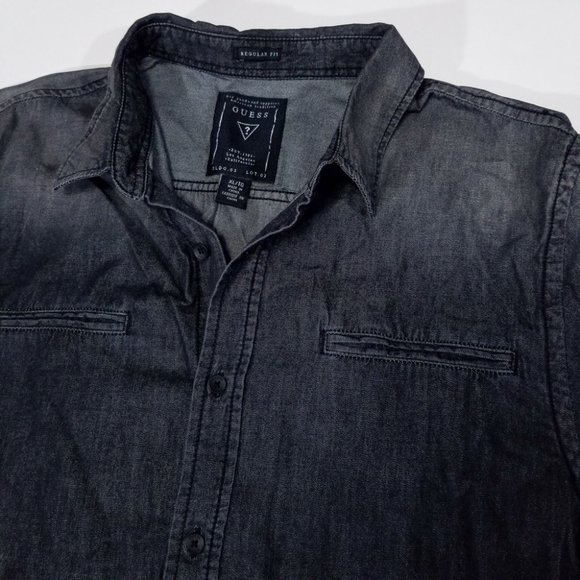 Guess Grey Faded-Design Full Button-Up Shirt - Picture 3 of 13